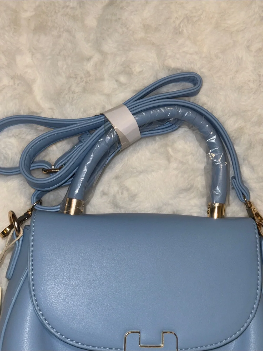 Light Blue Women's Saddle Crossbody Bag with Gold Hardware